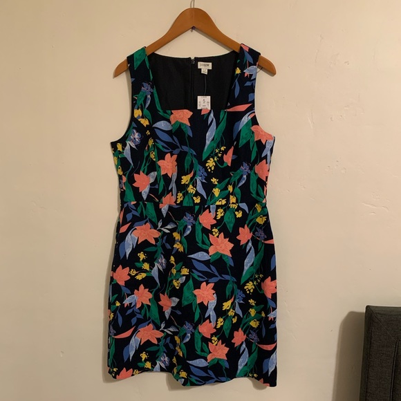 NWT J. Crew Floral Basket Weave Square Neckline Dress - Picture 2 of 7